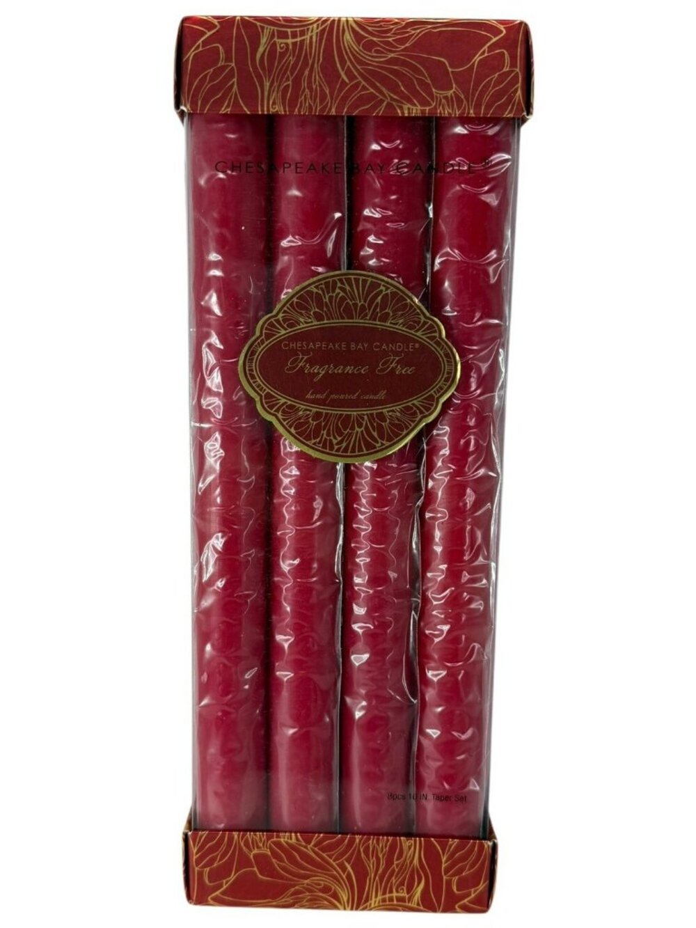 FRAGRANCE FREE Set (8) Chesapeake Bay Hand Poured 10" Taper Candle RED Unscented